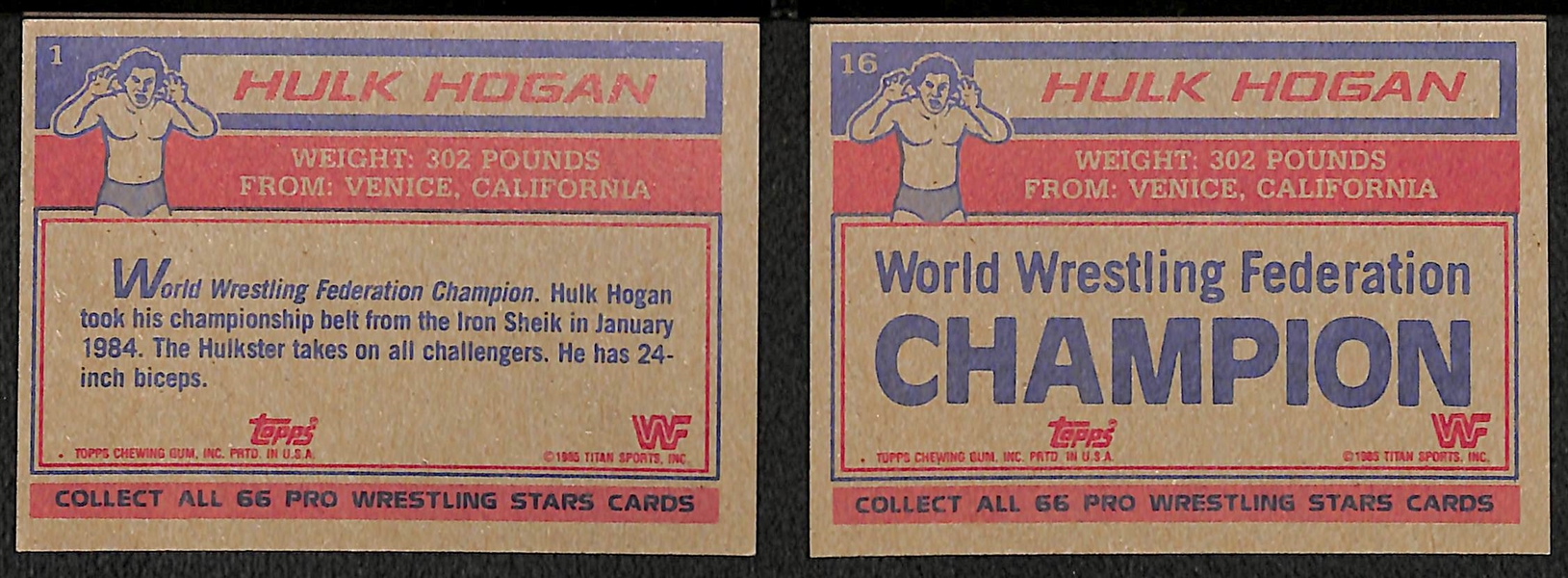 1985 Topps WWF Complete Card Set of 66 Cards w. Hulk Hogan Rookie Cards #1 & #16